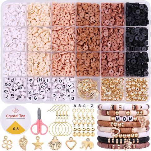 Pubiseed 4000PCS Earth Tone Clay Beads Bracelet Making Kit, Friendship Bracelet Kits with Letters for Girls Adults Jewelry Making Include Golden Spacer Beads Birthday Gift in Saudi Arabia
