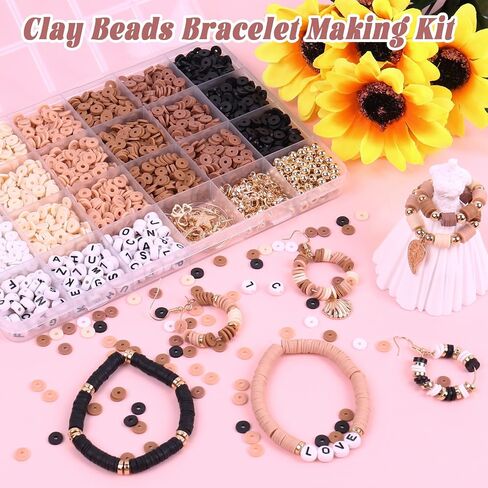 Pubiseed 4000PCS Earth Tone Clay Beads Bracelet Making Kit, Friendship Bracelet Kits with Letters for Girls Adults Jewelry Making Include Golden Spacer Beads Birthday Gift in Saudi Arabia