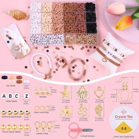 Pubiseed 4000PCS Earth Tone Clay Beads Bracelet Making Kit, Friendship Bracelet Kits with Letters for Girls Adults Jewelry Making Include Golden Spacer Beads Birthday Gift in Saudi Arabia
