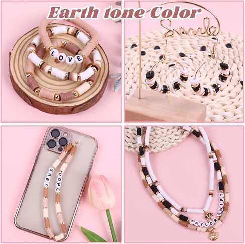 Pubiseed 4000PCS Earth Tone Clay Beads Bracelet Making Kit, Friendship Bracelet Kits with Letters for Girls Adults Jewelry Making Include Golden Spacer Beads Birthday Gift in Saudi Arabia