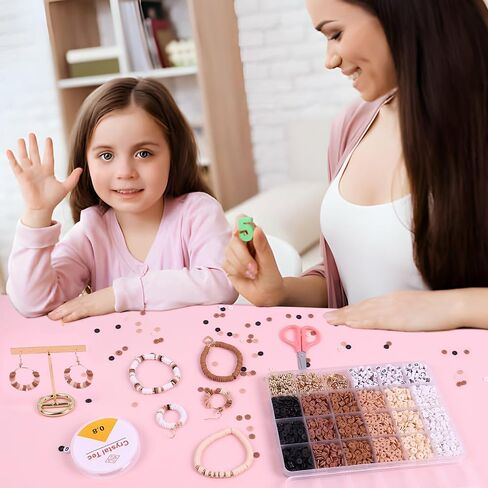 Pubiseed 4000PCS Earth Tone Clay Beads Bracelet Making Kit, Friendship Bracelet Kits with Letters for Girls Adults Jewelry Making Include Golden Spacer Beads Birthday Gift in Saudi Arabia