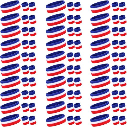 90 Pcs Bulk Striped Absorbent Sweatband Include 30 Pcs Sweat Absorbing Striped Headbands and 60 Pcs Athletic Sweatbands Wristbands for Men Women Gym Sports Workout Running Tennis Basketball in Kuwait