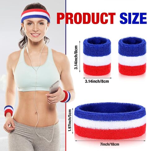 90 Pcs Bulk Striped Absorbent Sweatband Include 30 Pcs Sweat Absorbing Striped Headbands and 60 Pcs Athletic Sweatbands Wristbands for Men Women Gym Sports Workout Running Tennis Basketball in Kuwait