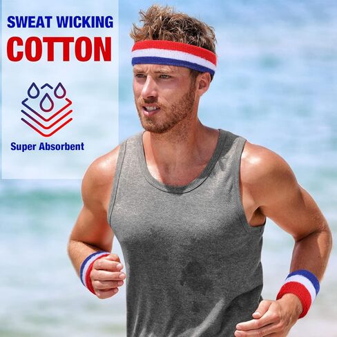 90 Pcs Bulk Striped Absorbent Sweatband Include 30 Pcs Sweat Absorbing Striped Headbands and 60 Pcs Athletic Sweatbands Wristbands for Men Women Gym Sports Workout Running Tennis Basketball in Kuwait