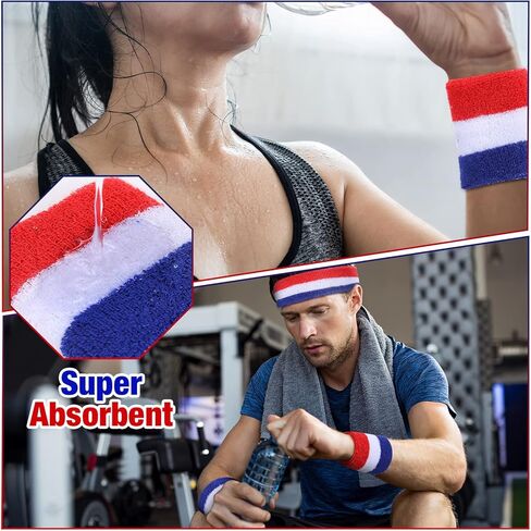 90 Pcs Bulk Striped Absorbent Sweatband Include 30 Pcs Sweat Absorbing Striped Headbands and 60 Pcs Athletic Sweatbands Wristbands for Men Women Gym Sports Workout Running Tennis Basketball in Kuwait