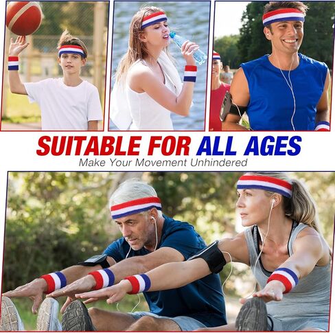 90 Pcs Bulk Striped Absorbent Sweatband Include 30 Pcs Sweat Absorbing Striped Headbands and 60 Pcs Athletic Sweatbands Wristbands for Men Women Gym Sports Workout Running Tennis Basketball in Kuwait