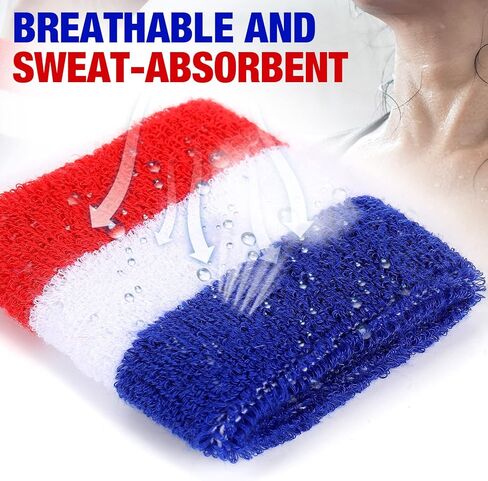 90 Pcs Bulk Striped Absorbent Sweatband Include 30 Pcs Sweat Absorbing Striped Headbands and 60 Pcs Athletic Sweatbands Wristbands for Men Women Gym Sports Workout Running Tennis Basketball in Kuwait