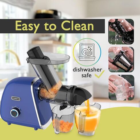 Masticating Juicer Cold Press Slow Juicer Machine - Whole Fruit and Vegetable Juice Extractor, Multiple Filters, Easy to Clean, Durable - Blue in Kuwait