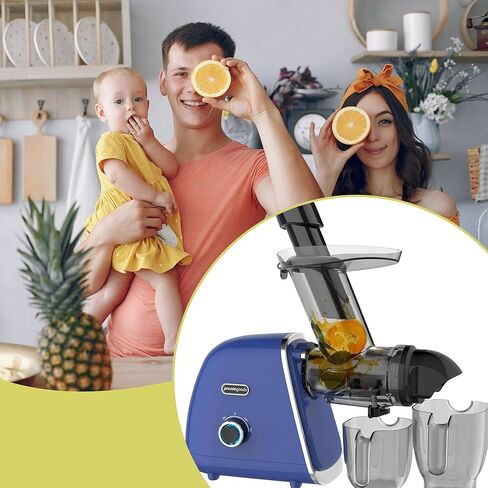 Masticating Juicer Cold Press Slow Juicer Machine - Whole Fruit and Vegetable Juice Extractor, Multiple Filters, Easy to Clean, Durable - Blue in Kuwait