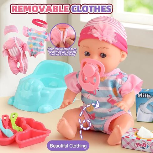 مجموعة عربة أطفال مع دمية طفل مقاس 12 بوصة، و19 قطعة من إكسسوارات دمية الطفل ومجموعتين من ملابس الدمى للفتيات والأطفال الصغار 3-5 4-6 هدايا، ألعاب عربة الدمى للعب التظاهري الواقعي in Kuwait