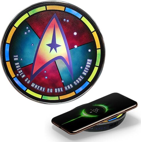 شاحن Star Trek اللاسلكي مع بطارية احتياطية مدمجة للشحن السلكي واللاسلكي عبر USB. شاحن هاتف محمول مع شعار مضاء بالزجاج الملون. هدايا ستار تريك والمقتنيات والأدوات in Kuwait
