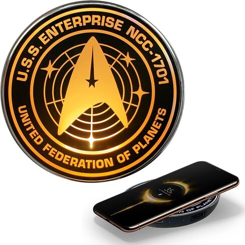 شاحن Star Trek اللاسلكي مع بطارية احتياطية مدمجة للشحن السلكي واللاسلكي عبر USB. شاحن هاتف محمول مع شعار مضاء بالزجاج الملون. هدايا ستار تريك والمقتنيات والأدوات in Kuwait