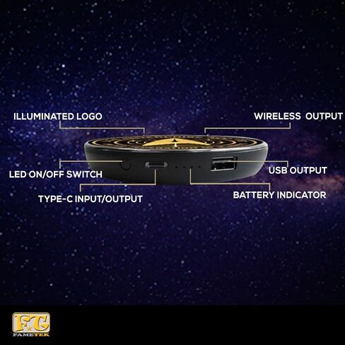 شاحن Star Trek اللاسلكي مع بطارية احتياطية مدمجة للشحن السلكي واللاسلكي عبر USB. شاحن هاتف محمول مع شعار مضاء بالزجاج الملون. هدايا ستار تريك والمقتنيات والأدوات in Kuwait