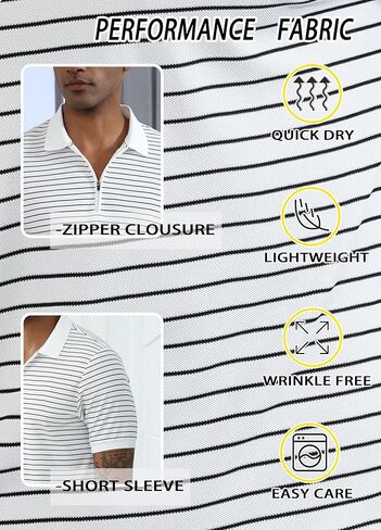 قمصان بولو ZTN للرجال بسحاب وأكمام قصيرة وأداء جاف وقمصان جولف ماصة للرطوبة وقمصان بولو مخططة كاجوال in Kuwait