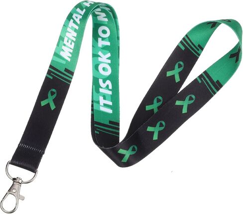 40 Pcs Mental Health Awareness Lanyard with Buckle Green Awareness Ribbon Lanyard Keychain and ID Holder for Keys or Badge Mental Badge Awareness Lanyards for Women Men Teacher Student Gifts Supplies in Saudi Arabia