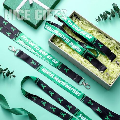 40 Pcs Mental Health Awareness Lanyard with Buckle Green Awareness Ribbon Lanyard Keychain and ID Holder for Keys or Badge Mental Badge Awareness Lanyards for Women Men Teacher Student Gifts Supplies in Saudi Arabia