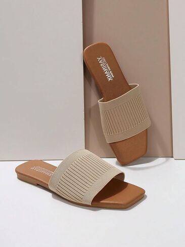 OYOANGLE Women's Square Open Toe Slide Sandals Summer Slip on Flat Sandals | Women Sandals Comfortable,Single Band Summer Beach Casual Shoes,Women Sandals Comfortable Wide in Saudi Arabia