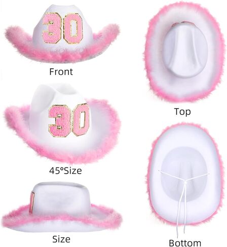 قبعة رعاة البقر الوردية لعيد الميلاد الثلاثين من JUSTOTRY - هدايا يوم الميلاد الثلاثين للنساء، قبعات راعية البقر مع حافة واسعة لزينة عيد الميلاد الثلاثين in Kuwait