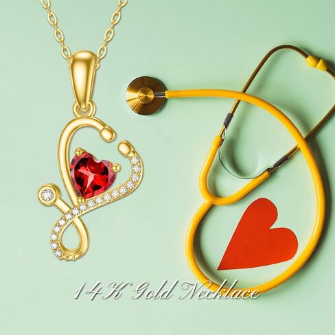 Yafeeso 14K Gold Stethoscope Necklace for Wonen, Heart-Shaped Stethoscope Pendant Necklace Medical Jewelry for Doctor Nurse Medical Student Gifts,16+2 Inch in Saudi Arabia
