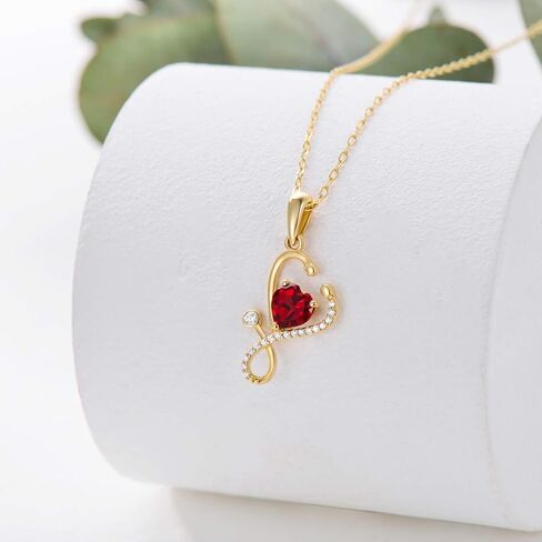 Yafeeso 14K Gold Stethoscope Necklace for Wonen, Heart-Shaped Stethoscope Pendant Necklace Medical Jewelry for Doctor Nurse Medical Student Gifts,16+2 Inch in Saudi Arabia