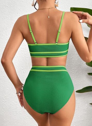 Herseas Womens Bikini Sets Ribbed Color Block Swimsuit Scoop Neck Bathing Suit in Saudi Arabia