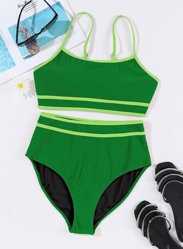 Herseas Womens Bikini Sets Ribbed Color Block Swimsuit Scoop Neck Bathing Suit in Saudi Arabia