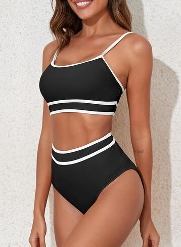 Herseas Womens Bikini Sets Ribbed Color Block Swimsuit Scoop Neck Bathing Suit in Saudi Arabia