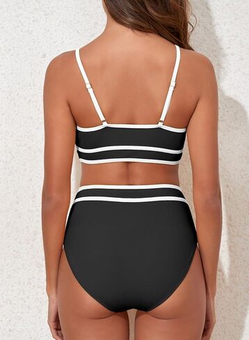 Herseas Womens Bikini Sets Ribbed Color Block Swimsuit Scoop Neck Bathing Suit in Saudi Arabia