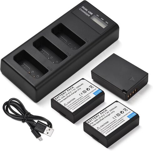 شاحن بطارية Sunydog LP-E10 شاحن 3 فتحات مع مؤشرات LED منفذ USB صغير ونوع C + 3 قطع بطاريات LP-E10 7.4 فولت 2300 مللي أمبير متوافقة مع EOS Rebel T3/T5/T6/T7/T100 Kiss X50/X70/X80/X90/ 1100 د in Kuwait