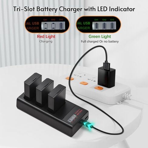 شاحن بطارية Sunydog LP-E10 شاحن 3 فتحات مع مؤشرات LED منفذ USB صغير ونوع C + 3 قطع بطاريات LP-E10 7.4 فولت 2300 مللي أمبير متوافقة مع EOS Rebel T3/T5/T6/T7/T100 Kiss X50/X70/X80/X90/ 1100 د in Kuwait