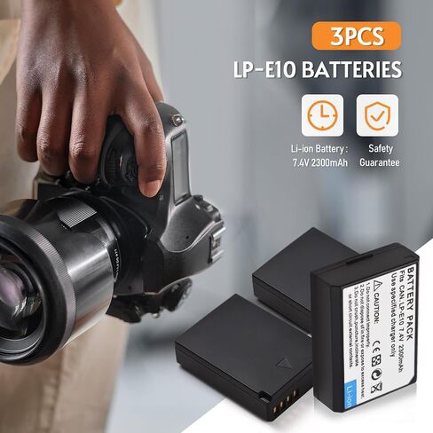 شاحن بطارية Sunydog LP-E10 شاحن 3 فتحات مع مؤشرات LED منفذ USB صغير ونوع C + 3 قطع بطاريات LP-E10 7.4 فولت 2300 مللي أمبير متوافقة مع EOS Rebel T3/T5/T6/T7/T100 Kiss X50/X70/X80/X90/ 1100 د in Kuwait