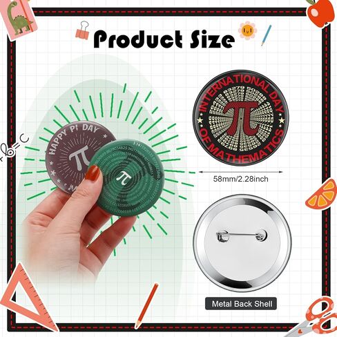 Mathematics Lapel Pin Pi Day Math Pins Metal Round Badges Brooch Jewelry Button Pin Pi Day Gifts Decorations for Men Women Hat Clothing Bag Backpack Jackets Decor, 2.3 Inch in Saudi Arabia