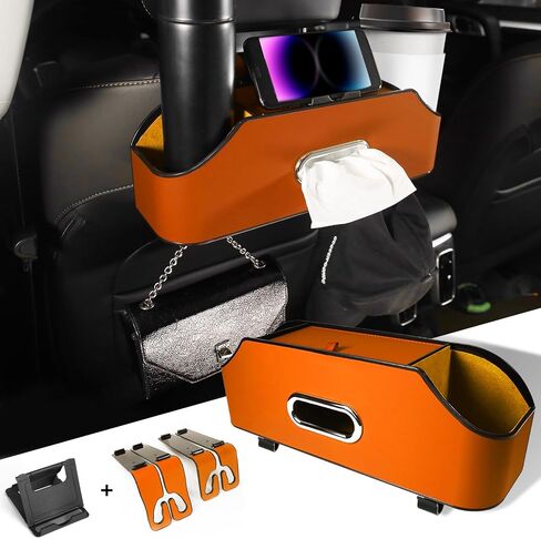 Backseat Car Organizer, Leather Car Organizer Backseat, Car Back Seat Organizer with 2 Cup Holder,1 Tissue Holder, Seat Headrest Hooks Storage, Phone Stand Holder,Great for Kids Children, Black in Saudi Arabia