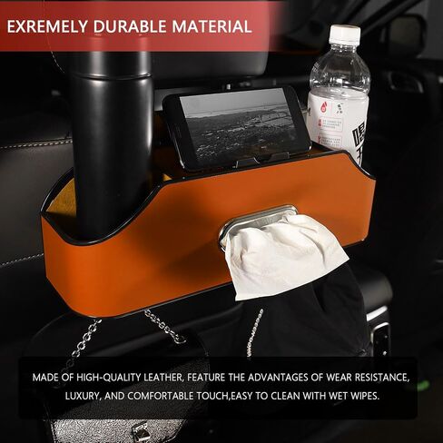 Backseat Car Organizer, Leather Car Organizer Backseat, Car Back Seat Organizer with 2 Cup Holder,1 Tissue Holder, Seat Headrest Hooks Storage, Phone Stand Holder,Great for Kids Children, Black in Saudi Arabia