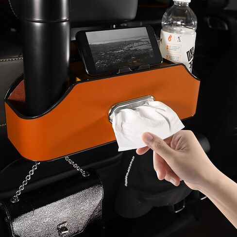 Backseat Car Organizer, Leather Car Organizer Backseat, Car Back Seat Organizer with 2 Cup Holder,1 Tissue Holder, Seat Headrest Hooks Storage, Phone Stand Holder,Great for Kids Children, Black in Saudi Arabia