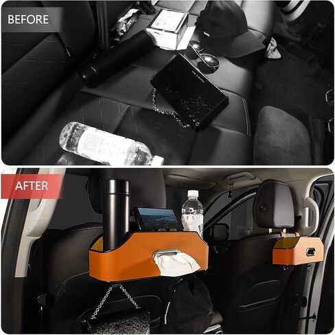 Backseat Car Organizer, Leather Car Organizer Backseat, Car Back Seat Organizer with 2 Cup Holder,1 Tissue Holder, Seat Headrest Hooks Storage, Phone Stand Holder,Great for Kids Children, Black in Saudi Arabia