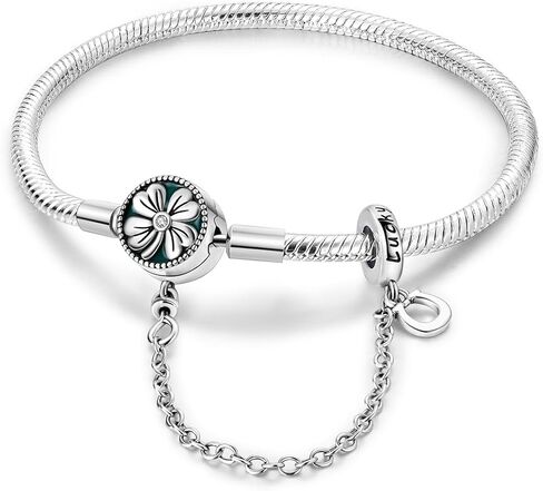 MULA 925 Sterling Silver Snake Chain Charm Bracelet Butterfly Heart Clover with 5A Cubic Zirconia for Women Girls Gift for Her in Kuwait