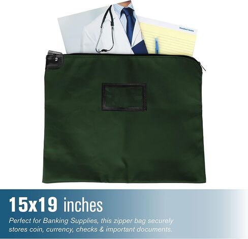 أكياس البريد السريع من BankSupplies HIPAA | الغابة الخضراء | 19 عرض × 15 ارتفاع | نسيج نايلون مصفح متين | قفل معدني منبثق | للنقود والعملات المعدنية والعملة والشيكات والمستندات in Saudi Arabia