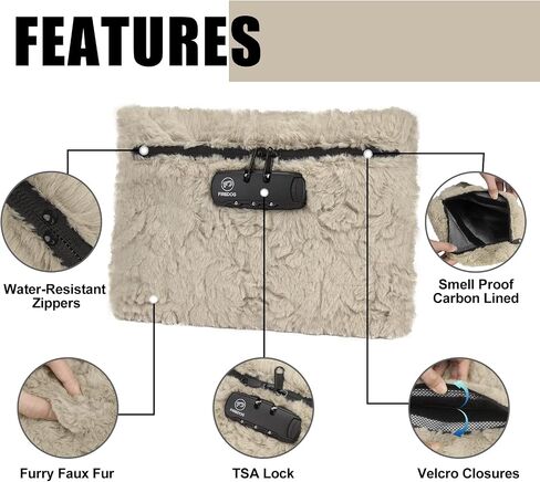 FIREDOG Money Bag with Lock, Furry Fluffy Faux Fur Locking Pouch for Cash, Bank Deposits, Wallet, Medicine, Phone and Credit Cards(Tan) in Saudi Arabia