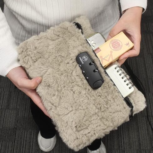 FIREDOG Money Bag with Lock, Furry Fluffy Faux Fur Locking Pouch for Cash, Bank Deposits, Wallet, Medicine, Phone and Credit Cards(Tan) in Saudi Arabia