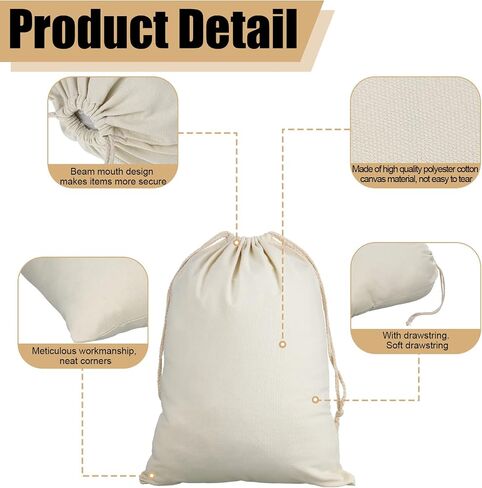Silkfly 15 Pcs Canvas Drawstring Bag 16 x 12 Inch Muslin Bags with Drawstrings Reusable Produce Bags Coin Money Bank Bag for Store Change, Rice, Toy, Clothing and Accessories in Saudi Arabia