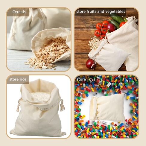 Silkfly 15 Pcs Canvas Drawstring Bag 16 x 12 Inch Muslin Bags with Drawstrings Reusable Produce Bags Coin Money Bank Bag for Store Change, Rice, Toy, Clothing and Accessories in Saudi Arabia