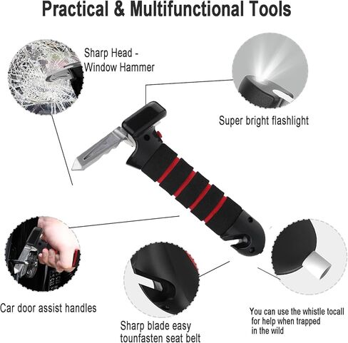 Locisne Car Door Assistance Handle, 5 in 1 Vehicle Support Handles Multifunctional Portable Safety Hammer Seatbelt Cutter Car Handle Assist with Lighting Function for Elderly and Handicapped in Kuwait