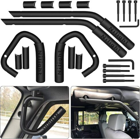 مقابض Nilight الأمامية والخلفية مقابض من الألومنيوم لمقبض قضيب لف لـ 2007-2018 Wrangler JK JKU Sports Sahara Freedom Rubicon X وغير محدود، ضمان لمدة عامين in Saudi Arabia