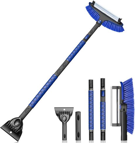 TESSONO 55.7" Ice Scraper, Extendable Snow Brush and Snow Broom with Ergonomic Foam Grip for Car Windshield, 3-in-1 Car Snow Scraper with 270° Pivoting Brush Head for Car Windshield, Trucks, SUVs in Saudi Arabia