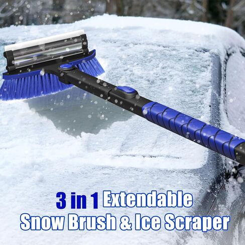 TESSONO 55.7" Ice Scraper, Extendable Snow Brush and Snow Broom with Ergonomic Foam Grip for Car Windshield, 3-in-1 Car Snow Scraper with 270° Pivoting Brush Head for Car Windshield, Trucks, SUVs in Saudi Arabia
