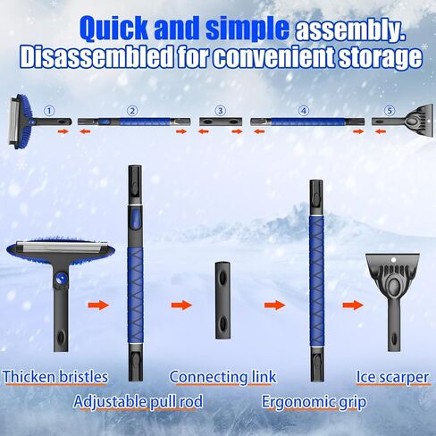 TESSONO 55.7" Ice Scraper, Extendable Snow Brush and Snow Broom with Ergonomic Foam Grip for Car Windshield, 3-in-1 Car Snow Scraper with 270° Pivoting Brush Head for Car Windshield, Trucks, SUVs in Saudi Arabia
