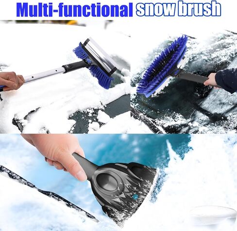 TESSONO 55.7" Ice Scraper, Extendable Snow Brush and Snow Broom with Ergonomic Foam Grip for Car Windshield, 3-in-1 Car Snow Scraper with 270° Pivoting Brush Head for Car Windshield, Trucks, SUVs in Saudi Arabia