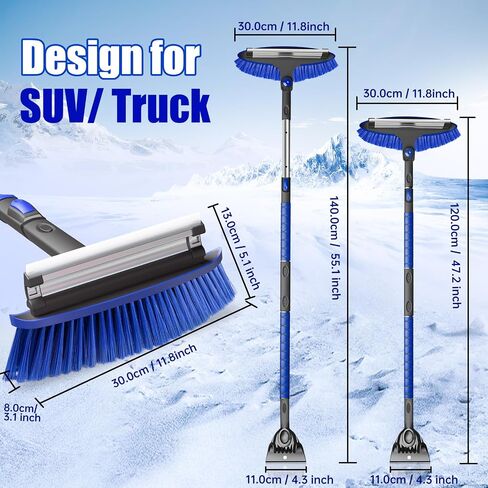 TESSONO 55.7" Ice Scraper, Extendable Snow Brush and Snow Broom with Ergonomic Foam Grip for Car Windshield, 3-in-1 Car Snow Scraper with 270° Pivoting Brush Head for Car Windshield, Trucks, SUVs in Saudi Arabia