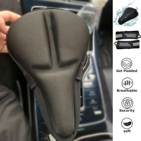 Gel Bike Seat Cushion Cover for Peloton Bike&Bike+, Extra Padded Bicycle Seat Cover for Women Men Comfort, Accessories for Mountain/Stationary/Spin Exercise Bike with Rain Cover&Velcro Cycling Straps in Saudi Arabia